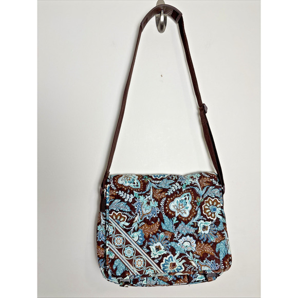 Vera Bradley Java Blue Laptop Messenger Top Flap Metro Bag Retired Large Quilted - Picture 1 of 11